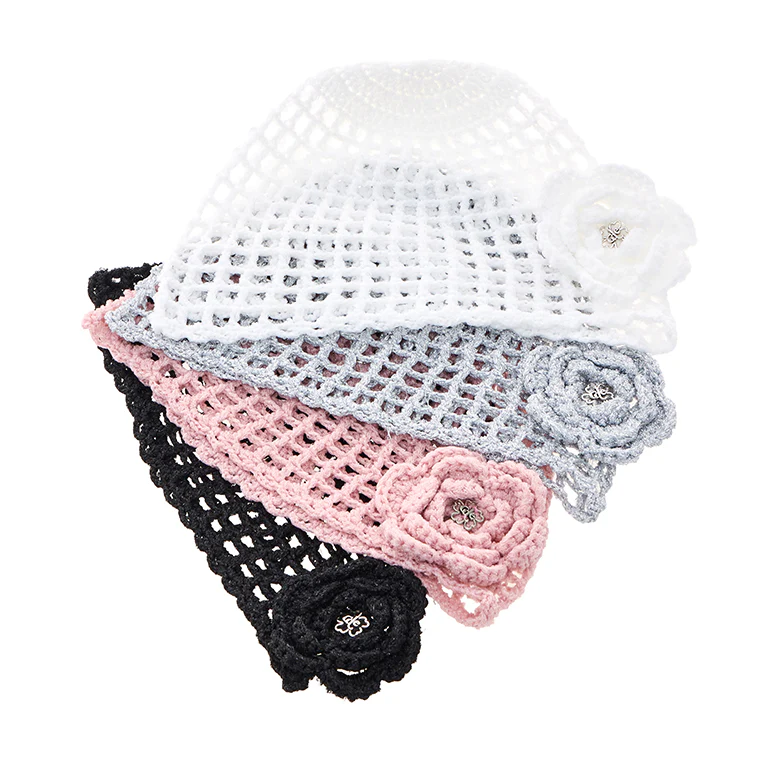 AC-893 Flower Crochet Knit Beanie - Image 2