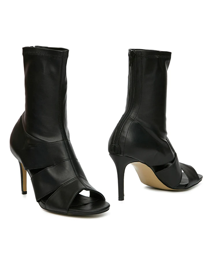 AR-2984 Faux Leather Open Toe Heeled Ankle Boots