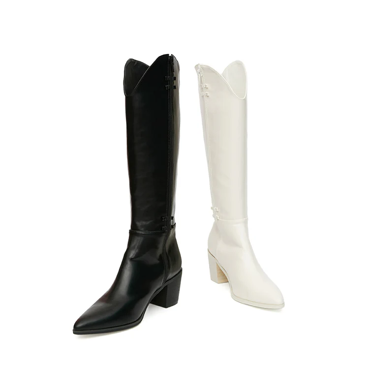 AR-2988 Heeled Long Boots with Pearl Strap - Image 2