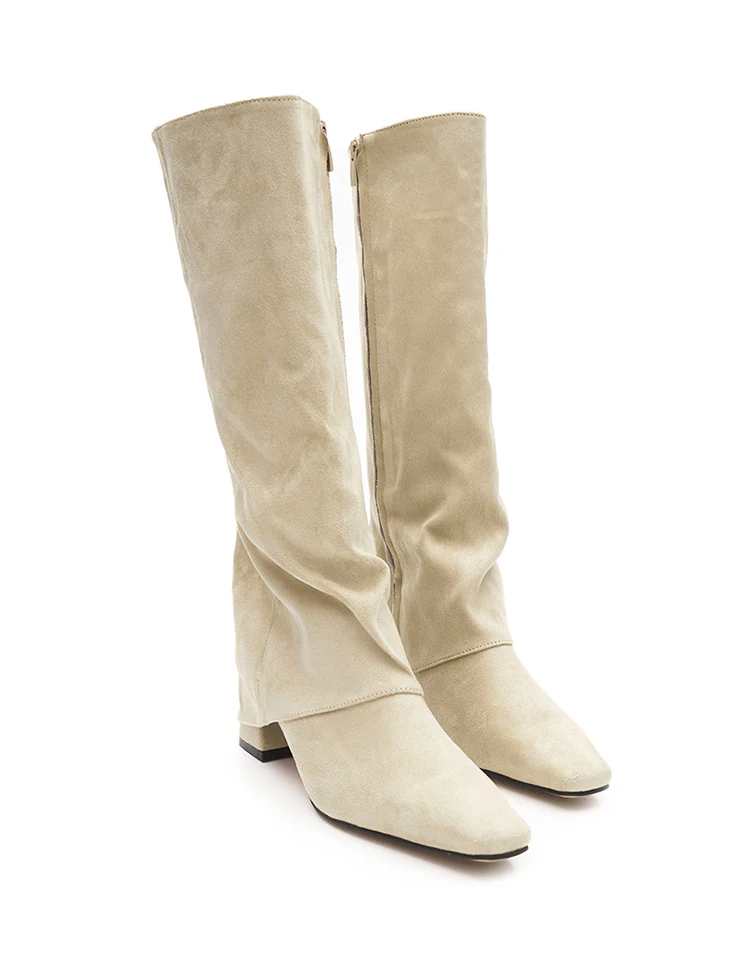 AR-3207 Fold Over Shirring Middle Boots