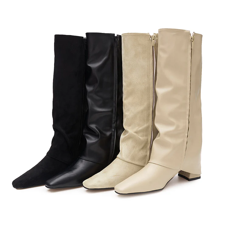 AR-3207 Fold Over Shirring Middle Boots - Image 2