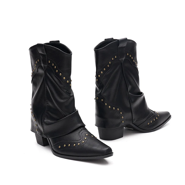 AR-3214 Stud Fold Over Western Middle Boots - Image 2