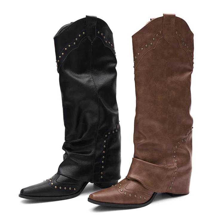 AR-3215 Stud Fold Over Long Boots - Image 2