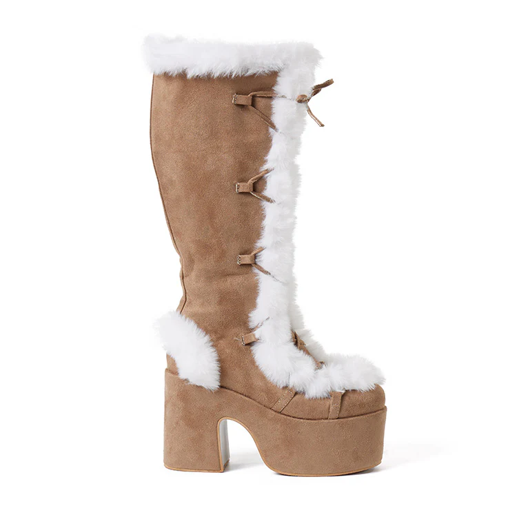 AR-3379 fur Lace-up Platform Boots - Image 2