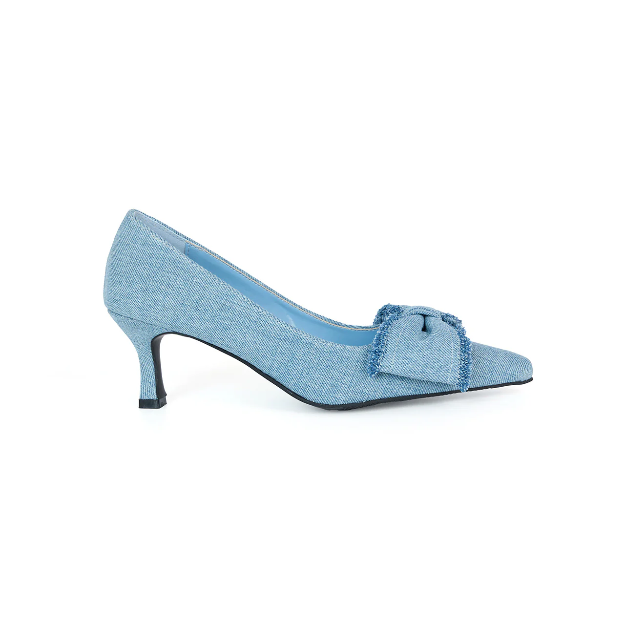 AR-3385 Denim Ribbon Middle Heels Pumps - Image 2