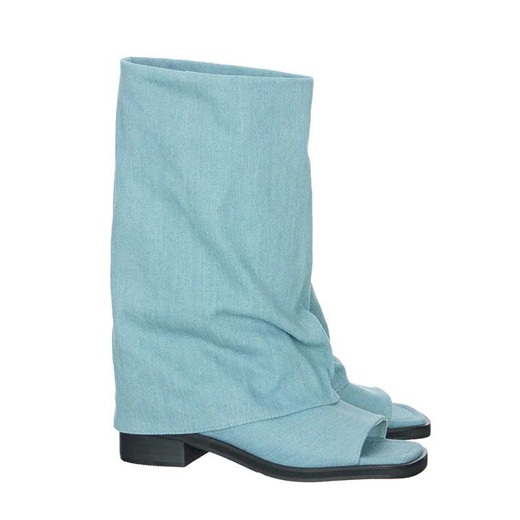 AR-3543 Open-Toe Denim Slouch Boots - Image 2
