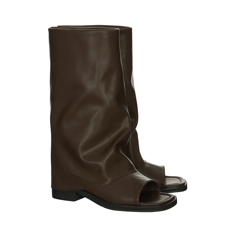 AR-3544 Open-Toe Leather Slouchy Boots - Image 2