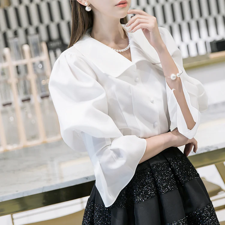 B2360 Big Collar Pintuck Blouse - Image 2