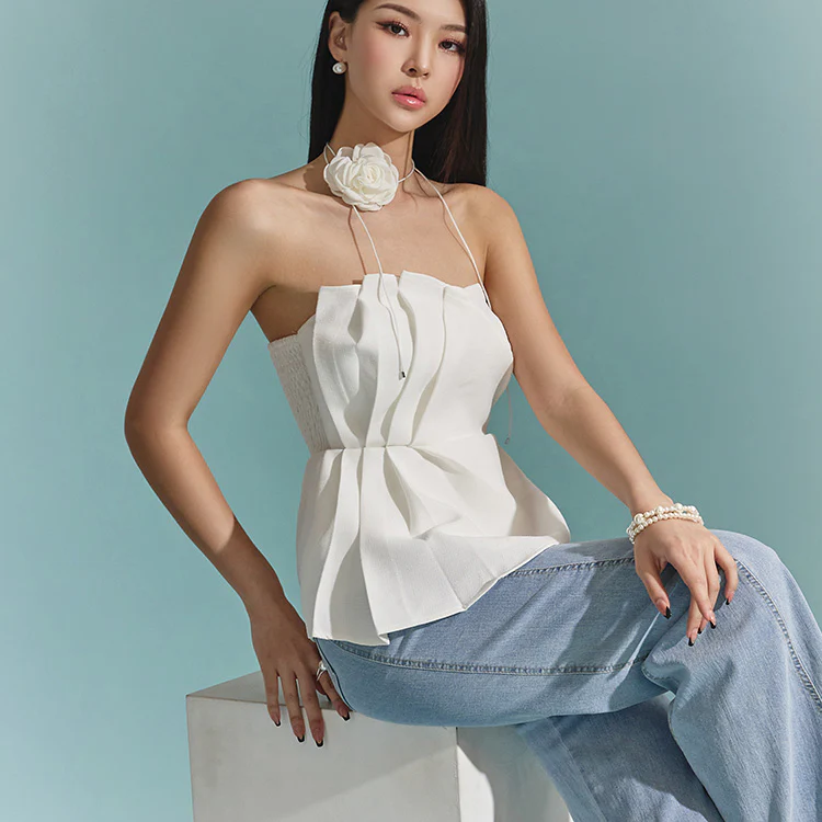B2844 Pintuck Tulip Tube Top Blouse - Image 2