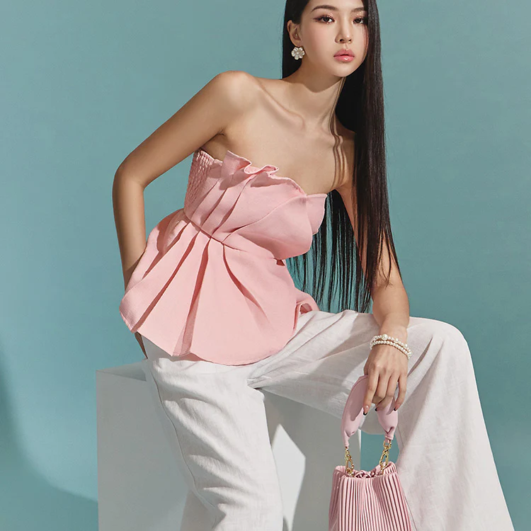 B2844 Pintuck Tulip Tube Top Blouse - Image 2