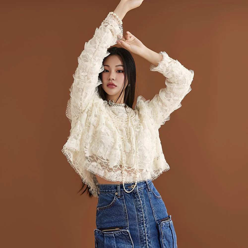 B2897 Lace Tiered Blouse - Image 2