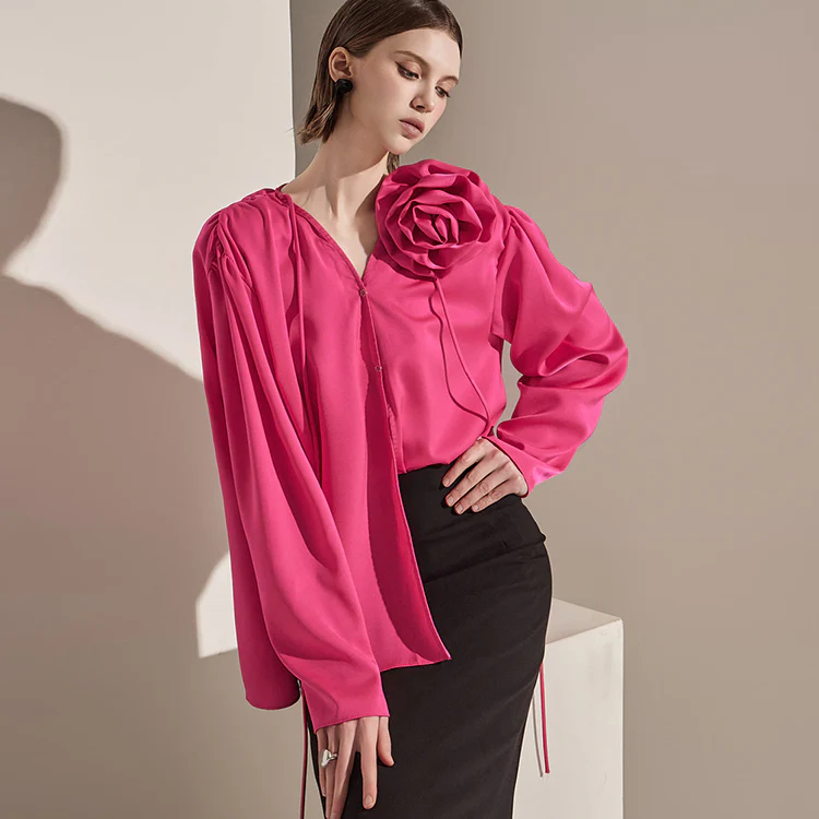 B2922 Satin Corsage Blouse - Image 2