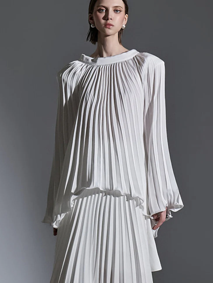B2923 Pleats Unbalance Long Blouse(Strap Set)