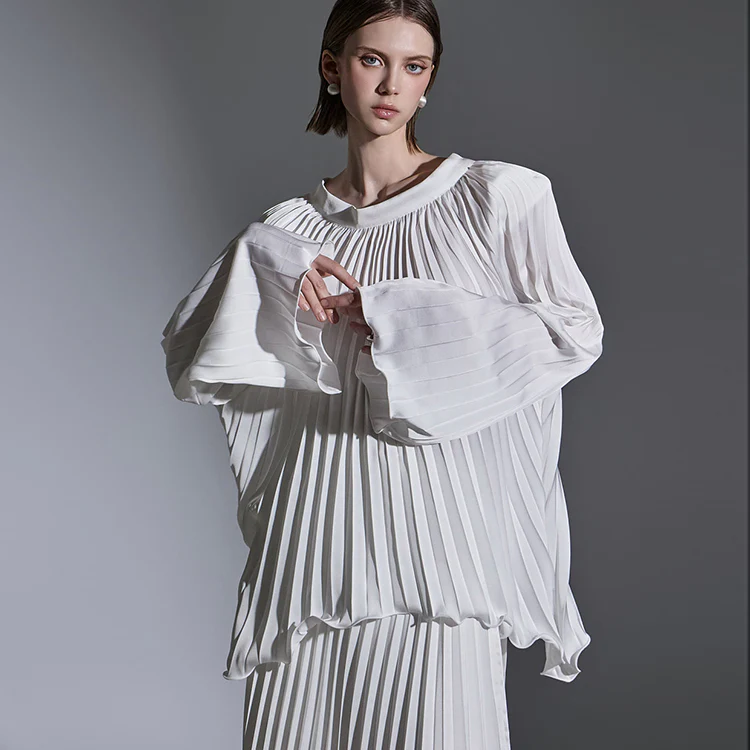 B2923 Pleats Unbalance Long Blouse(Strap Set) - Image 2