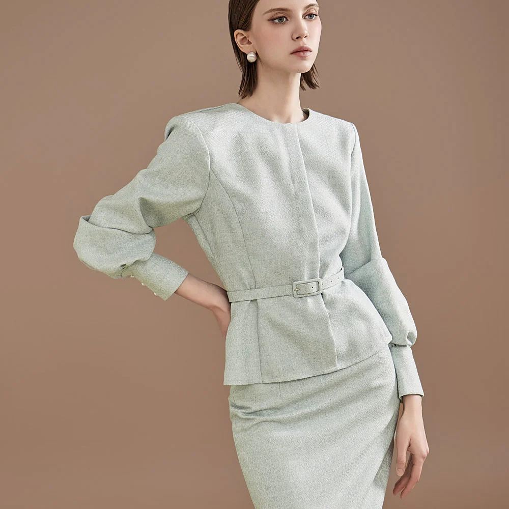 B2925 Slim Blouse(Belt Set) - Image 2
