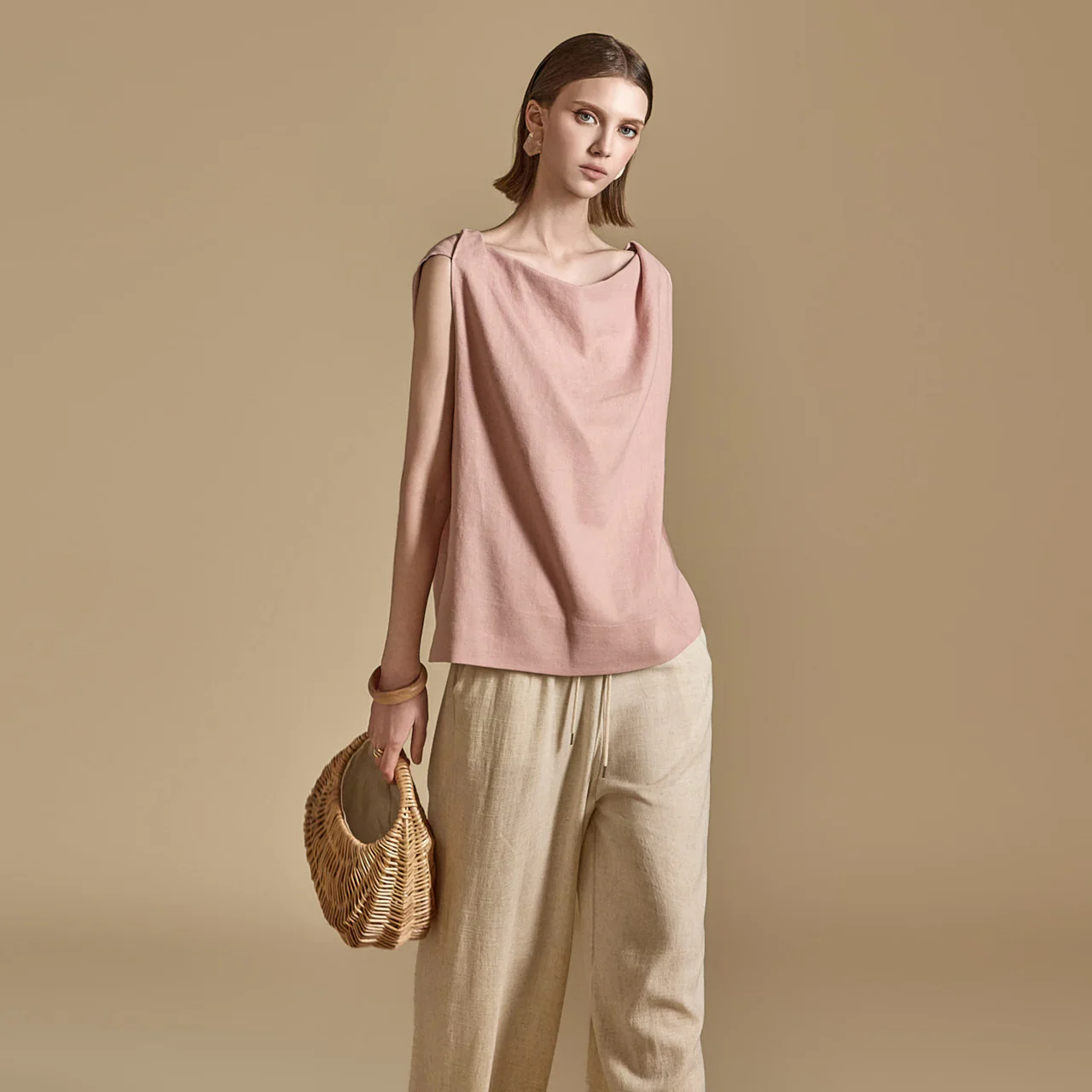 B2991 Linen Cowl-Neck Blouse - Image 2