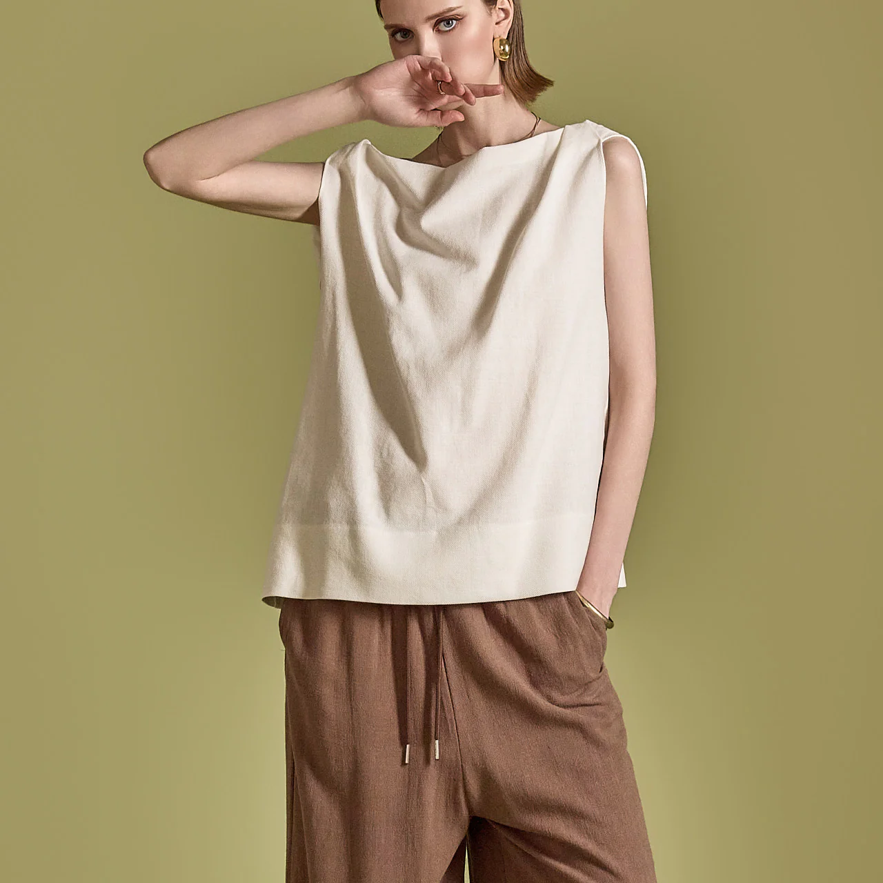 B2991 Linen Cowl-Neck Blouse - Image 2