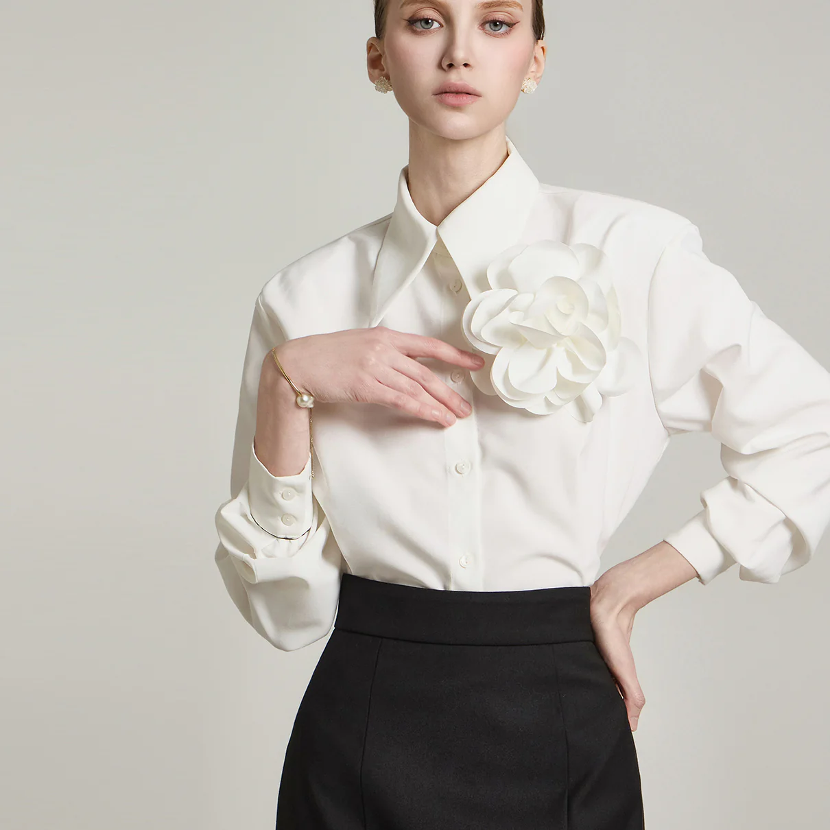 B3044 Blouse with Corsage - Image 2