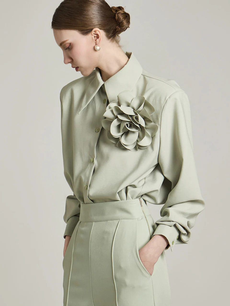 B3044 Blouse with Corsage