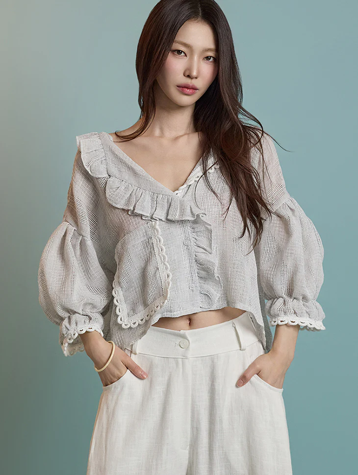 B3061 Linen Frilled Blouse
