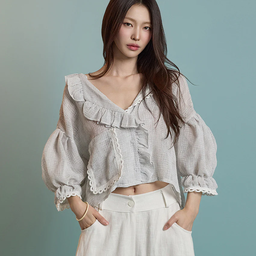 B3061 Linen Frilled Blouse - Image 2