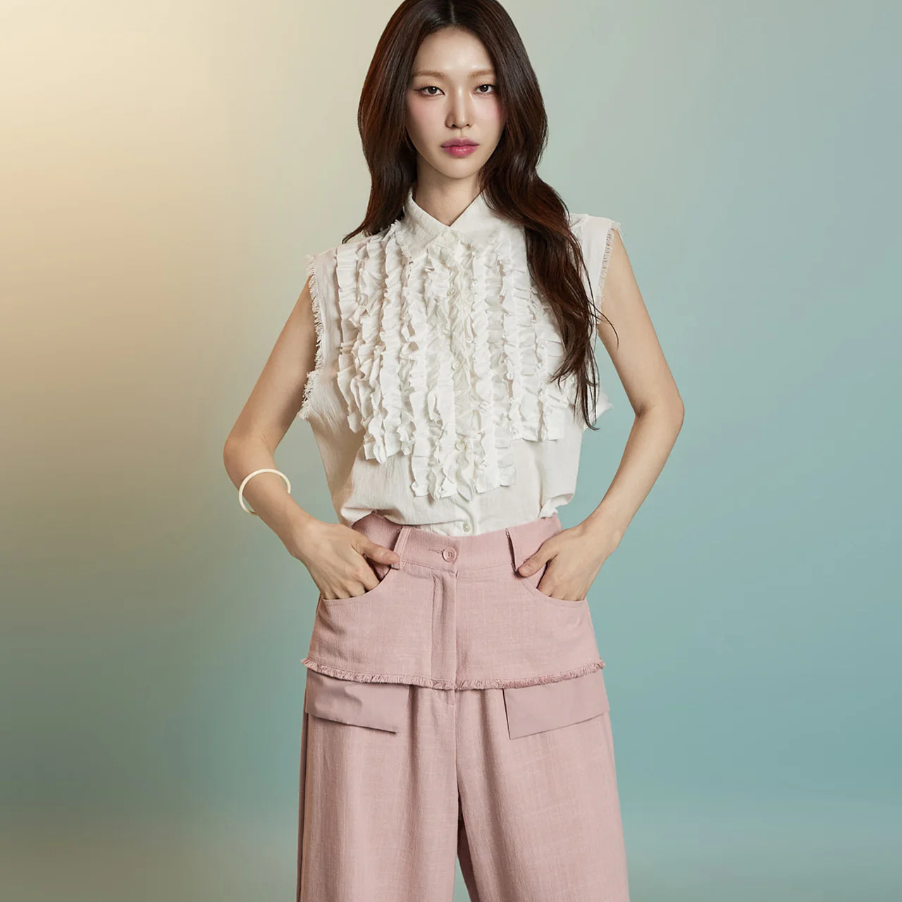 B3116 Linen Frill Blouse - Image 2