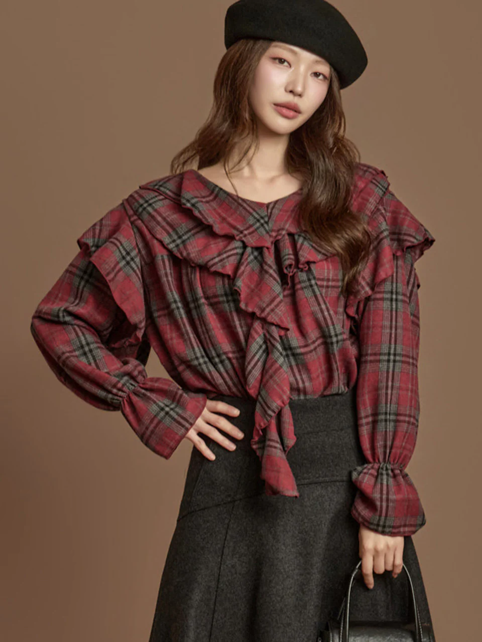 B3153 Check Frill Blouse