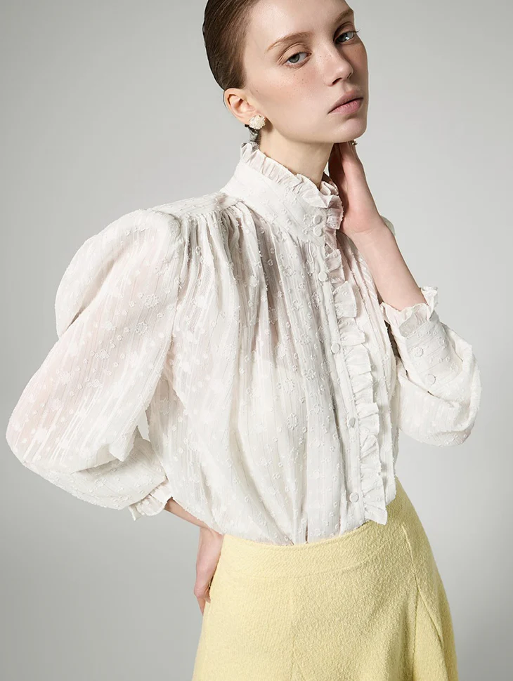 B3161 Frill High Neck Blouse