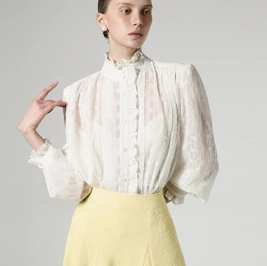 B3161 Frill High Neck Blouse - Image 2