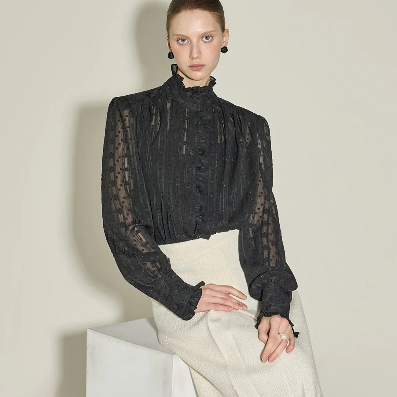 B3161 Frill High Neck Blouse - Image 2