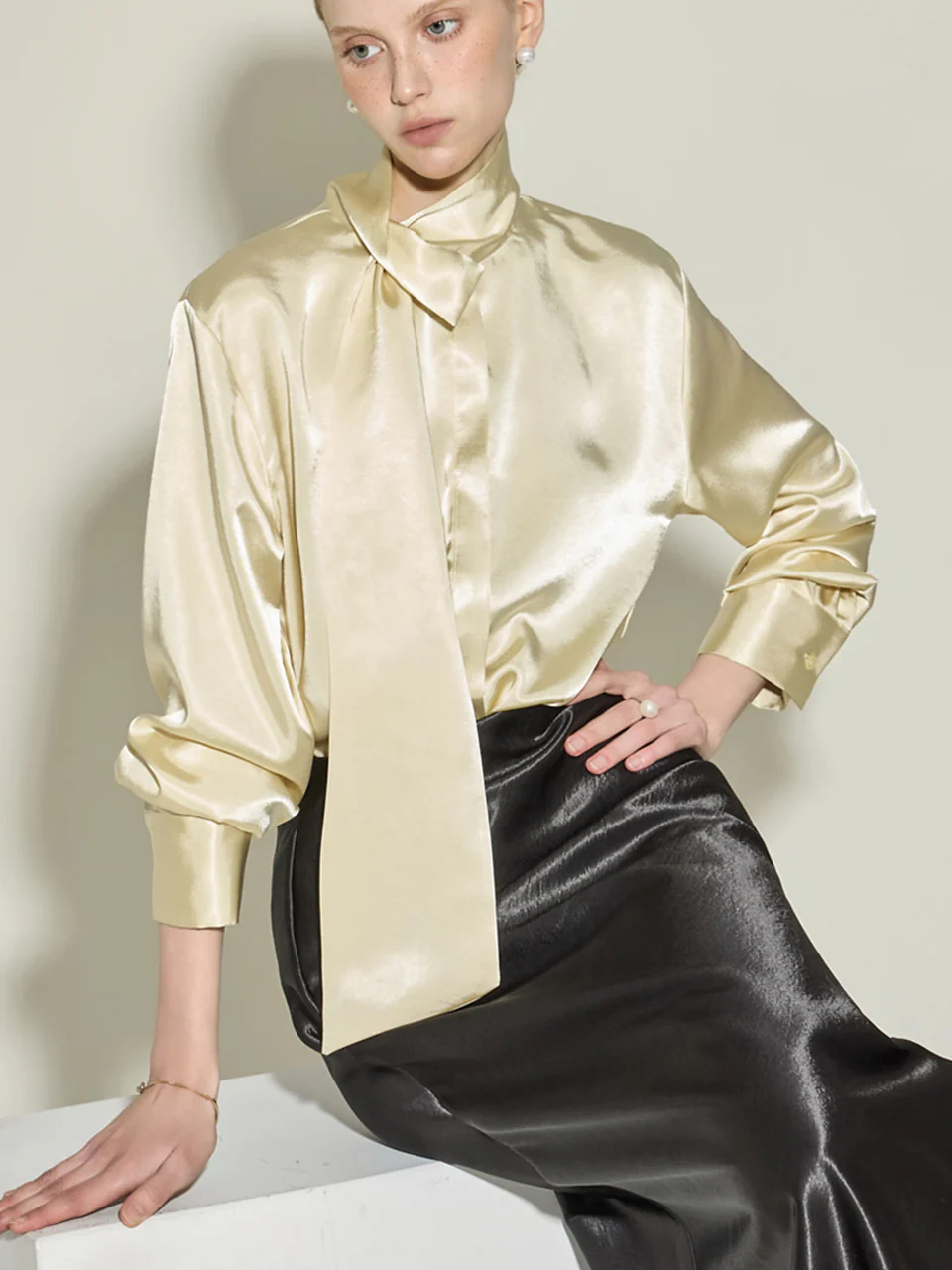 B3162 Satin High Neck Blouse