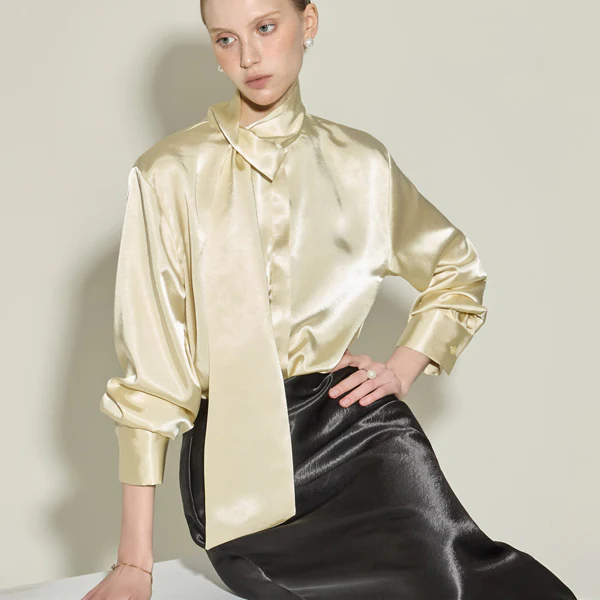 B3162 Satin High Neck Blouse - Image 2