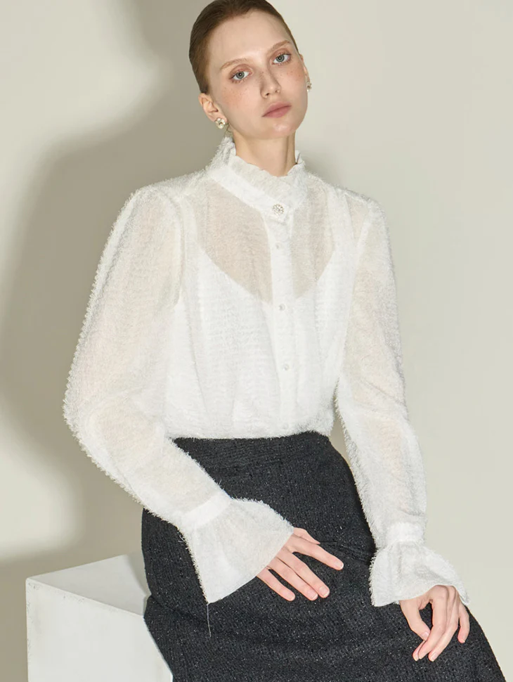 B3163 Frill High Neck Blouse