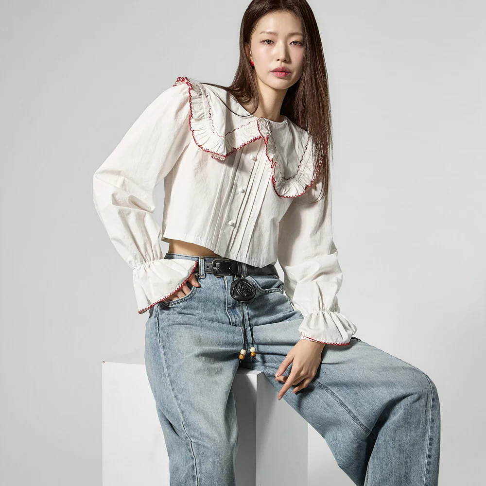 B3170 Collared Crop Blouse - Image 2