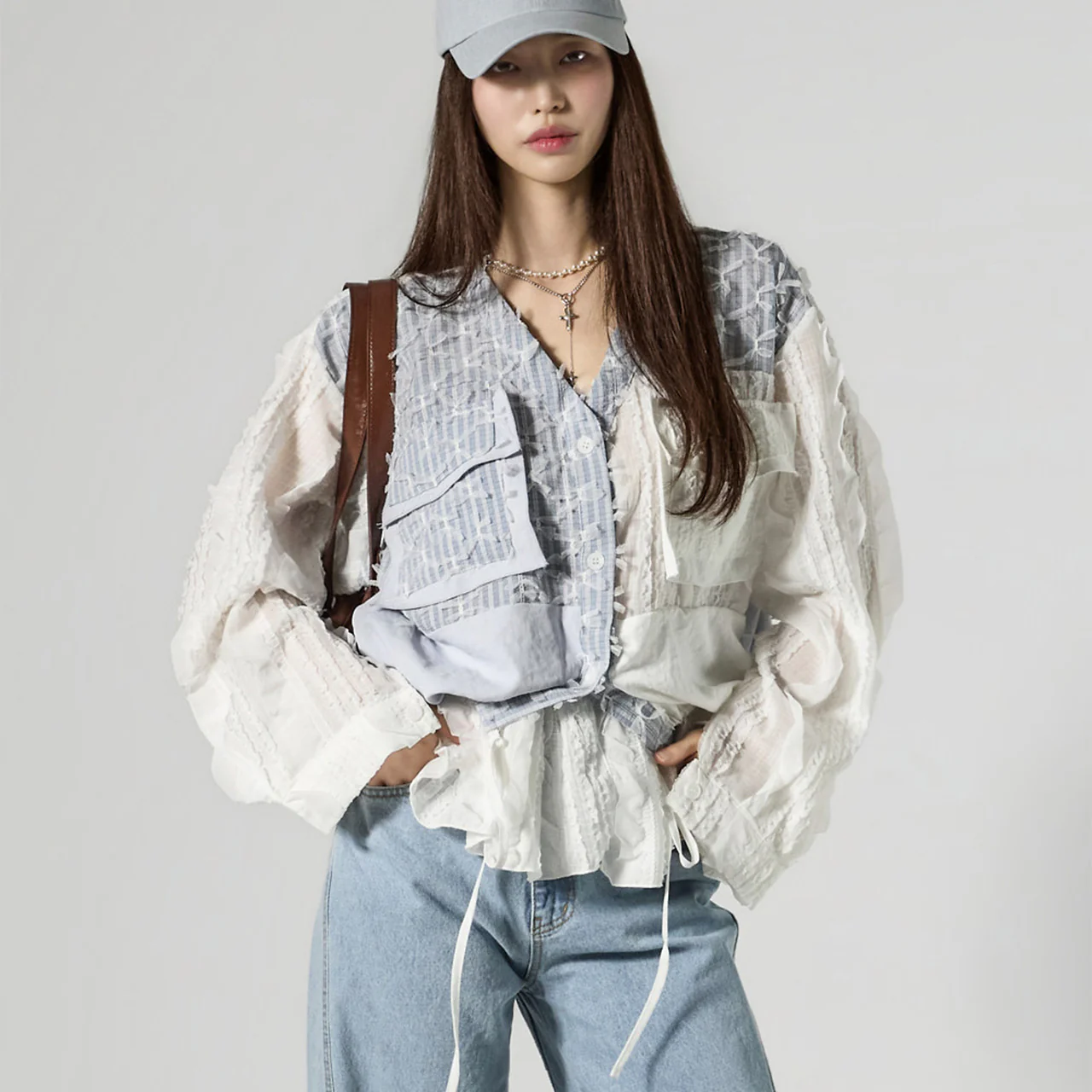 B3172 Frilled Contrast Blouse - Image 2