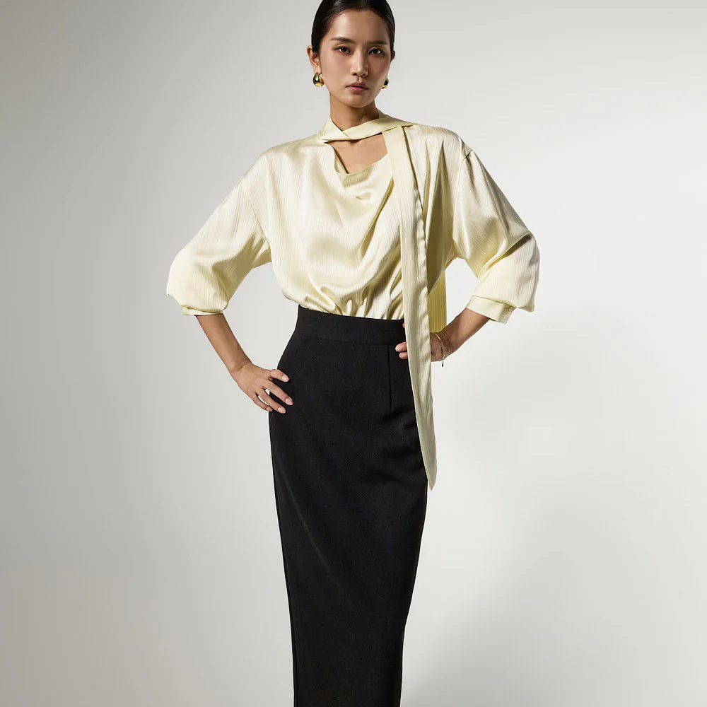B3178 Cowl Neck Tie Blouse - Image 2