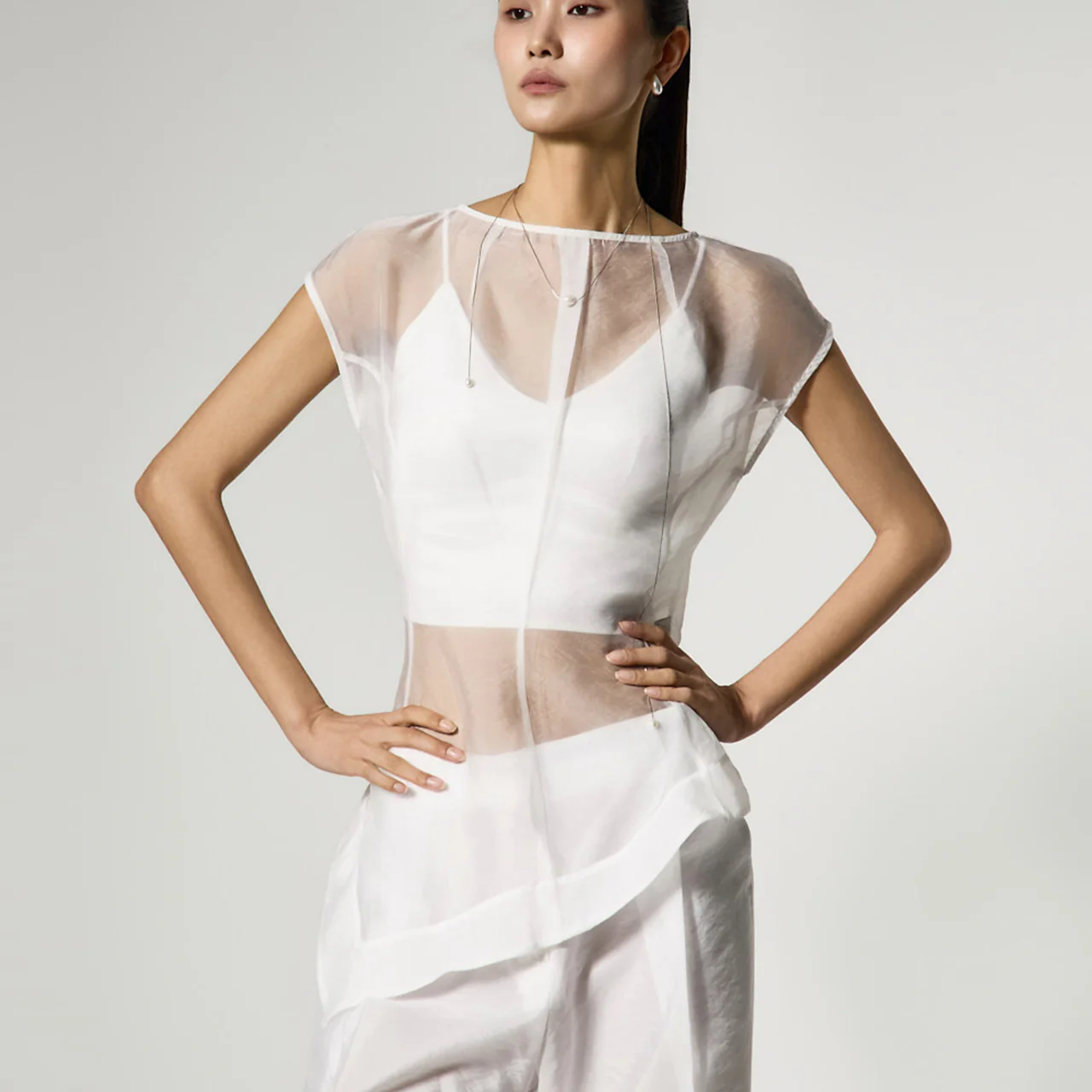 B3183 Organza Asymmetrical Blouse - Image 2