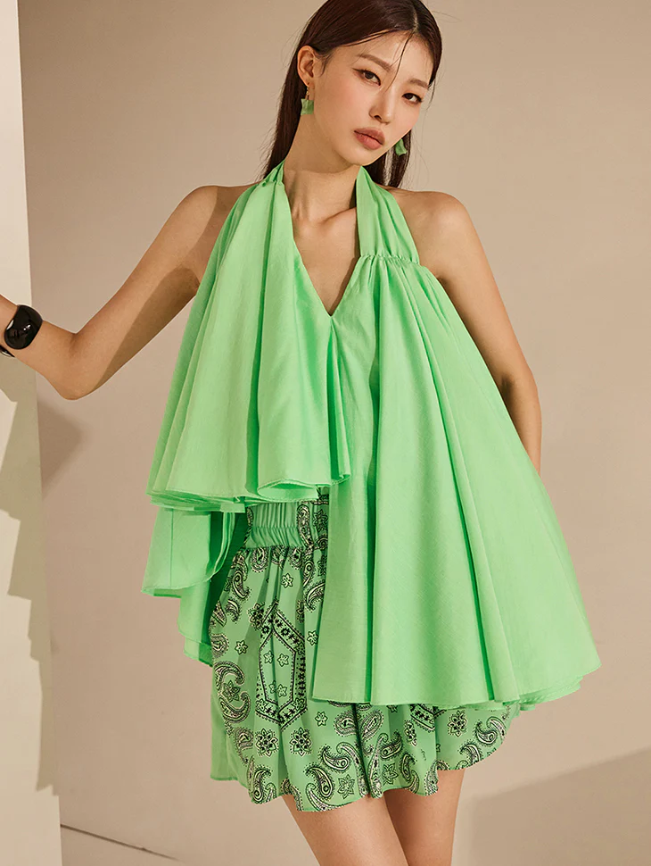 B9085 Scarf Halter Neck Blouse