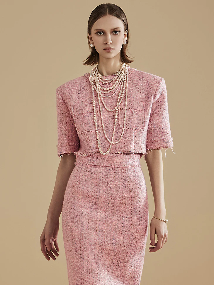 B9140 Pastel Tweed Crop Blouse