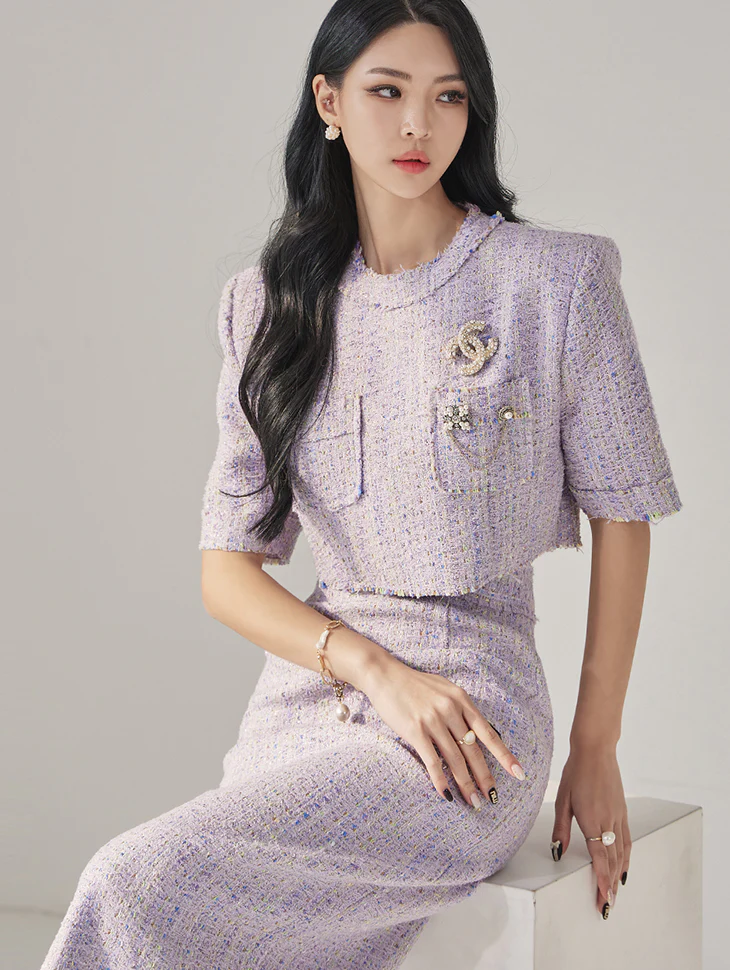 B9140 Pastel Tweed Crop Blouse