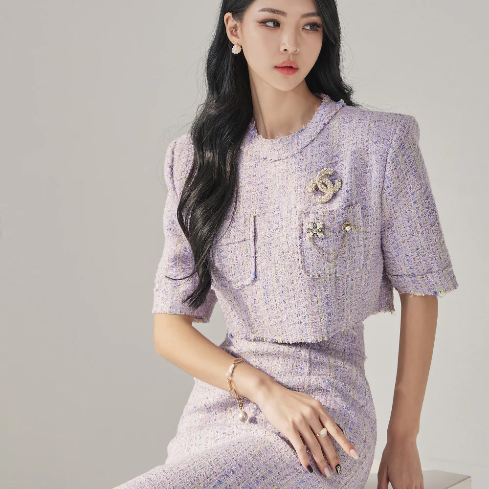 B9140 Pastel Tweed Crop Blouse - Image 2