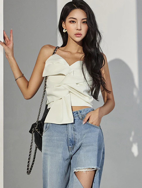 B9141 Ribbon Tube Top Blouse