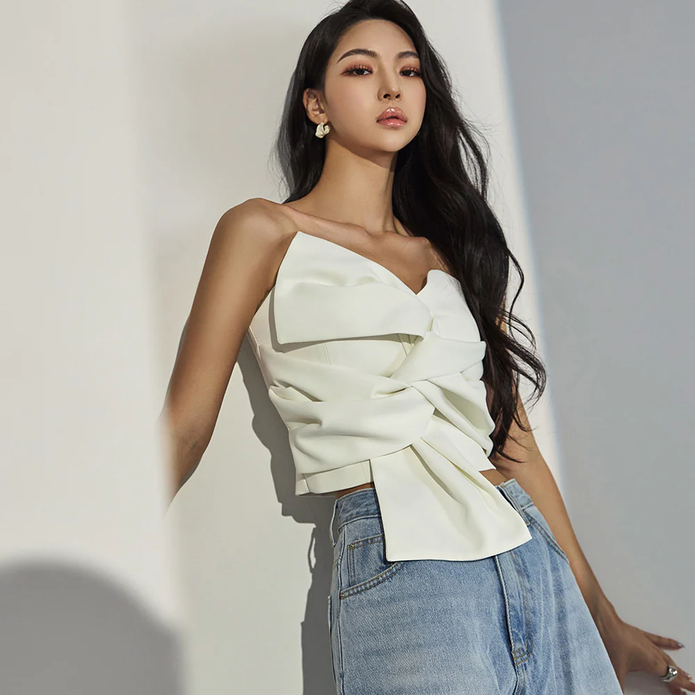 B9141 Ribbon Tube Top Blouse - Image 2