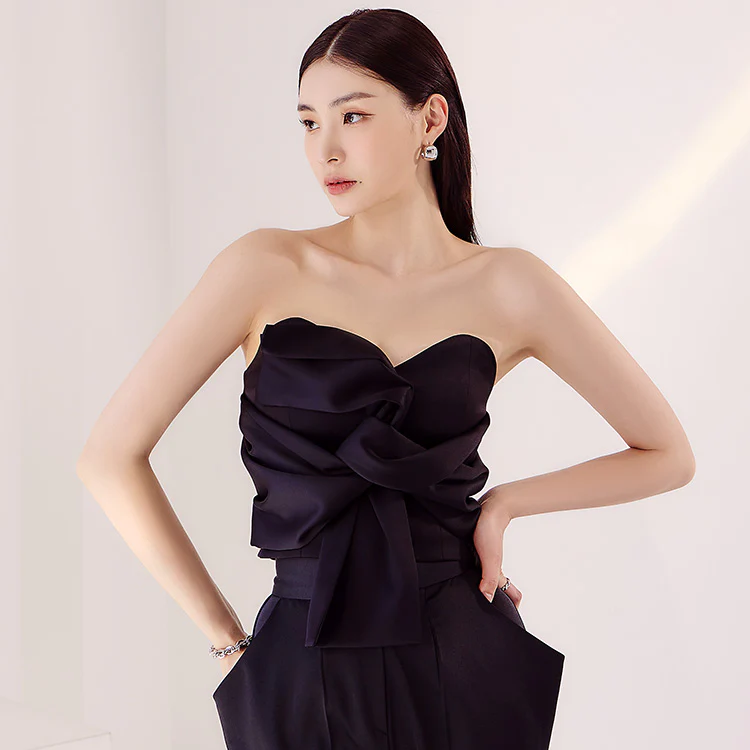 B9141 Ribbon Tube Top Blouse - Image 2