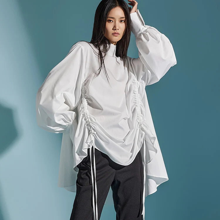 B9174 Side Drawstring Dressy Blouse - Image 2