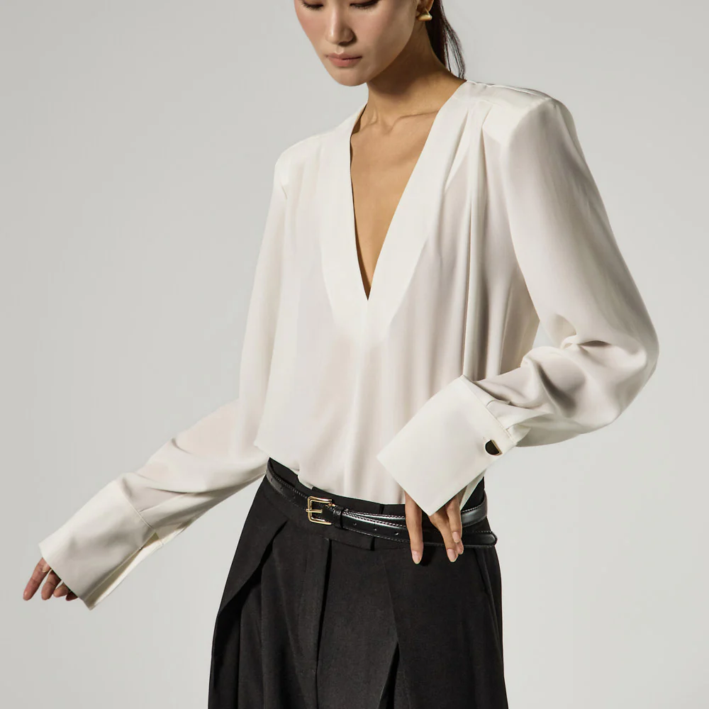 B9210 Asymmetrical V-Neck Blouse - Image 2