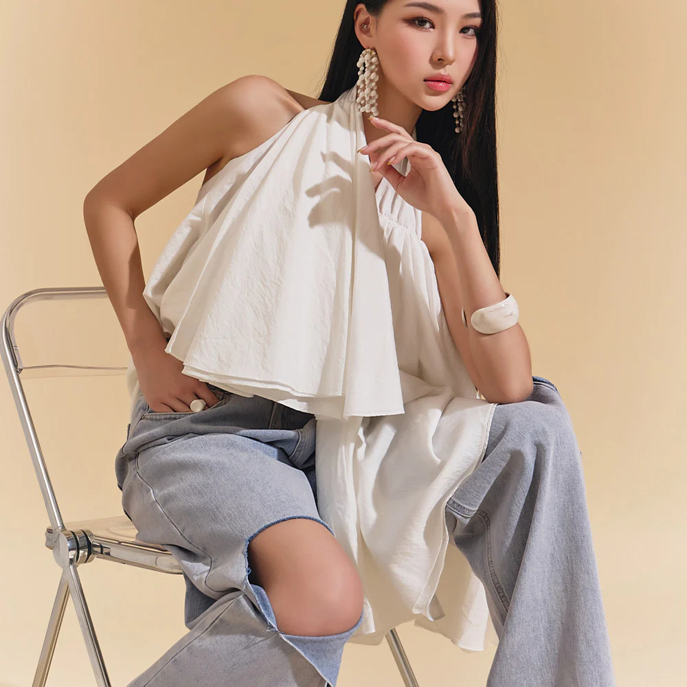 B9085 Scarf Halter Neck Blouse - Image 2