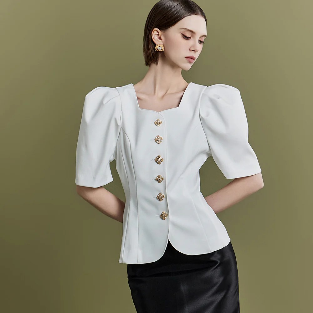 J2151 Puff Sleeve Slim Single Jacket - Image 2