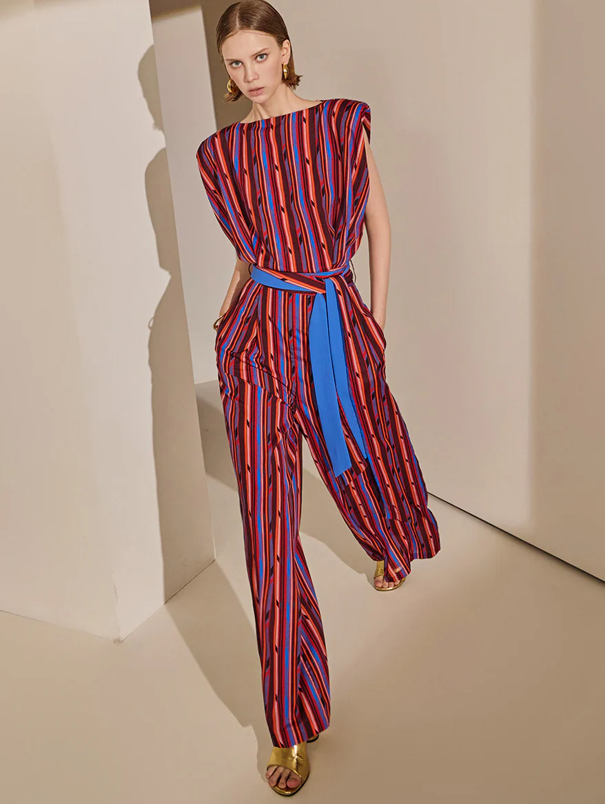 JS9003 Stripe Back Slit Maxi Jumpsuit