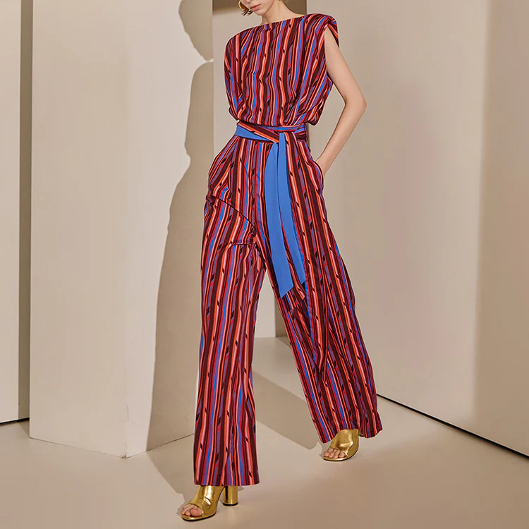 JS9003 Stripe Back Slit Maxi Jumpsuit - Image 2